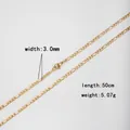 Minimalist 3mm stainless steel Figaro chain necklace in gold finish, 50cm length - 40CM / Flat Welded (0.8mm Wire * 2.8mm Width) / Gold