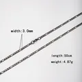 3mm wide 50cm long antique silver stainless steel 3:1 Figaro chain necklace for men and women - 40CM / Flat Welded (0.8mm Wire * 2.8mm Width) / Black