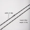 Durable black stainless steel 3:1 Figaro chain necklace 3mm width 50cm length - 40CM / Round Welded (0.8mm Wire * 2.8mm Width) / Black