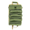Detailed view of heavy-duty green canvas multi-pocket roll-up car tool organizer - Roll-up Electrician Bag / Army Green