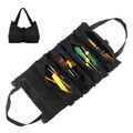 Bolsa enrollable multifuncional para herramientas de lona negra con cremalleras - Bolsa colgante para herramientas de coche / Negro