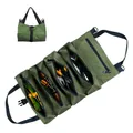 Organizador de herramientas enrollable verde militar con múltiples bolsillos con cremallera - Bolsa colgante para herramientas de coche / Verde Militar