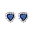 Close-up of heart-shaped blue gemstone earrings with micro-paved zircons - Blue