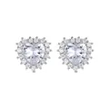 Elegant silver heart-shaped stud earrings with sparkling halo zirconia detail for women. - White Heart Stud Earrings / White