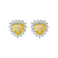 Elegant heart-shaped stud earrings with yellow zircon and micro-set white halo stones. - Yellow