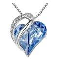 Heart-shaped pendant necklace featuring a brilliant blue faceted crystal birthstone SKU - Light Blue