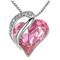 Elegant silver-tone heart necklace featuring a pink crystal birthstone and zircon - Light Pink
