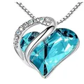 Elegant turquoise heart birthstone pendant necklace with silver chain for women - Aquamarine