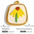 Pendentif ovale en acier inox avec fleur jaune brodée et cadre doré pour bijoux DIY - Style de Broderie Florale Jaune Ovale (PJ93970)
