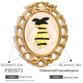 Pendentif ovale vintage en acier inoxydable avec broderie d'abeille faite à la main - Style de Broderie Abeille Ovale (PJ93973)