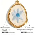 Pendentif fleur brodée détaillée avec cadre en acier inoxydable doré pour bijoux DIY - Style de Broderie Florale Bleue en Goutte (PJ93974)