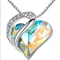 Elegant silver-toned heart-shaped crystal birthstone pendant necklace for women with gems - Colorful
