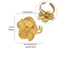 Elegant gold stainless steel flower open ring showing 1.8cm inner diameter dimensions - Radial Texture Five-Petal Flower (JZ9791) / Adjustable Opening (2.3cm Diameter) / Gold