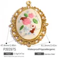 Pendentif ovale en acier inoxydable avec broderie florale délicate pour bijoux DIY créatifs - Style de Broderie Florale Multicolore Grand Ovale (PJ93975)