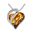 Elegant heart-shaped necklace with yellow crystal pendant and sparkling silver chain - Amber