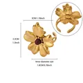 Elegant gold stainless steel flower ring with red bead center and adjustable band - Red Stone Embellished Flower (JZ10166) / Adjustable Opening (3.3x3cm) / Gold
