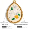 Pendentif en forme de goutte en acier inoxydable avec broderie florale pour bijoux DIY - Style de Broderie Florale Blanc-Jaune en Goutte (PJ93976)