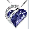 Elegant violet heart shape birthstone pendant necklace with sparkling crystal ribbon wrap - Dark Blue