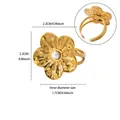 Gold stainless steel flower ring with pearl center and adjustable band dimensions - Artificial Pearl Flower (JZ9796) / Adjustable Opening (2.3x2.2cm) / Gold