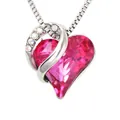 Elegant pink heart birthstone necklace with zircon crystal pendant in silver finish - Rose Red