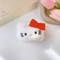 Polsino in peluche bianco con fiocco rosso e volto di cartone animato per lavaggio - 2-Hello Kitty bianco (Cinturino singolo)