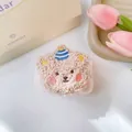 Braccialetto in peluche con viso d'orso in flanella beige per il lavaggio del viso e la cura - 30-Orso con cappello di paglia rosa chiaro (Cinturino singolo)