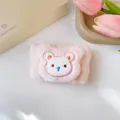 Braccialetto in peluche di flanella rosa con orso dei cartoni animati per il lavaggio viso. - 35-Orsetto con toppe rosa chiaro (Cinturino singolo)