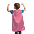 Vista trasera de un niño con capa de superhéroe rosa brillante para disfraces escolares - Rosa