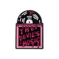 Enamel lapel pin featuring The Devil's Music vinyl record with pink melting text - Vinyl Record Style (xz056-4)