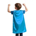 Rückansicht eines glänzenden blauen Satin-Superheldenumhangs für Kinderrollenspiele - Höhe 70-100cm / Oberteile / Hellblau