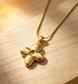 Elegant gold four-leaf clover necklace with a smooth mirror finish for women's fashion. - Four-Leaf Clover Style (MW-20A) / Gold