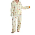 Conjunto de pijama amarillo pálido con estampado de flores - S / Top Y Pantalón / Amarillo