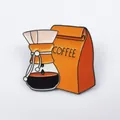 Creative enamel pin featuring a pour-over coffee carafe and orange coffee bag design - Hand-pour Coffee Pot and Bean Bag (GXZ4215-1)