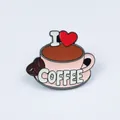 Creative coffee enamel pin featuring 'I Love Coffee' design with a vibrant red heart - Heart Pink Coffee Cup (GXZ4215-3)
