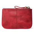 Premium vintage red oil wax leather mini coin purse and key holder with zipper - Red