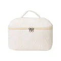 Elegant white shell-patterned quilted makeup bag with large capacity for travel storage - Large Handheld Style / Off White