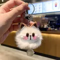 Portachiavi a forma di gatto di peluche bianco per borse e auto - Gatto Crema