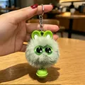 Simpatico portachiavi in peluche verde soffice elfo della fuliggine per borse e auto - Coniglio verde con campanello