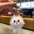 Simpatico portachiavi a forma di volpe di peluche bianca con piccolo campanellino - Gatto bianco