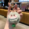 Simpatico portachiavi a pompon in peluche gatto verde menta con campanello decorativo - Gatto Verde