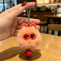 Simpatico portachiavi in peluche arancione spirito della fuliggine con occhi e campanello - Coniglio arancione con campanello