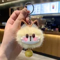 Simpatico portachiavi a forma di gatto di peluche giallo con campanellino per zaini - Gatto Giallo