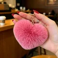 Portachiavi a cuore in peluche rosa con anello in metallo dorato per borse e chiavi - Cuore rosso vivace