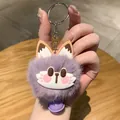 Portachiavi a forma di volpe pelosa viola con campanellino - Gatto Viola