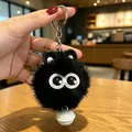 Adorabile portachiavi in peluche nero con grandi occhi e un campanellino bianco - Coniglio nero con campanello