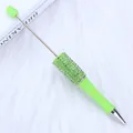 Lime green DIY beadable ballpoint pen decorated with sparkling emerald rhinestones - 1.0mm Bullet Tip / Macaron Green