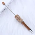 Elegant DIY beadable ballpoint pen in brown with sparkling rhinestone wrap details - 1.0mm Bullet Tip / Pearly Camel