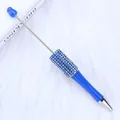 Blue DIY beadable ballpoint pen featuring sparkling rhinestone barrel decoration and silver tip - 1.0mm Bullet Tip / Fluorescent Blue