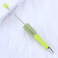Neon green DIY beadable ballpoint pen with sparkling silver rhinestone barrel accent - 1.0mm Bullet Tip / Bright yellow