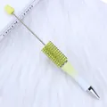 DIY beadable ballpoint pen featuring green rhinestones and a yellow gradient barrel finish - 1.0mm Bullet Tip / Gradient Yellow